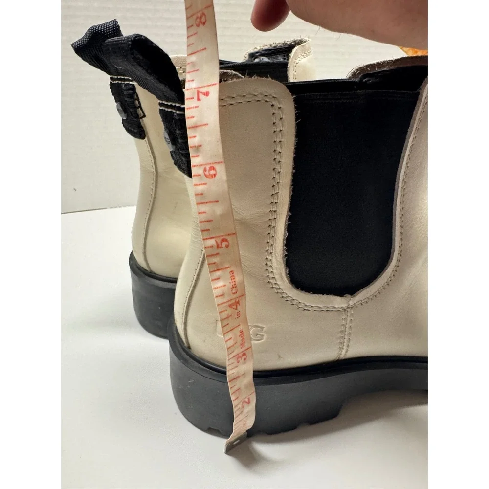 UGG Ashton Chelsea Boots Bright White Leather‎ Lug Sole 1115891 Womens 10